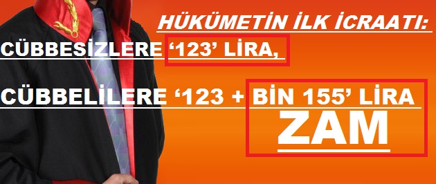 Hükümetin İlk İcraatı: Cübbesizlere ‘123’ Lira, Cübbelilere ‘123 + Bin 155’ Lira Zam