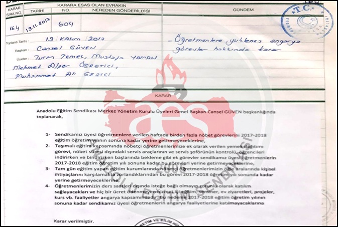 AES Öğretmene Yüklenen Angaryalara Direnişte Öncüdür