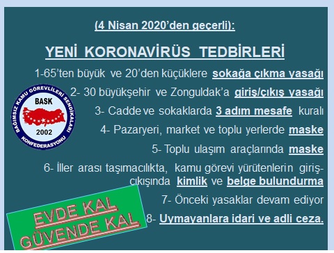 Koronavirüs İle Mücadelede Yeni Tedbirler