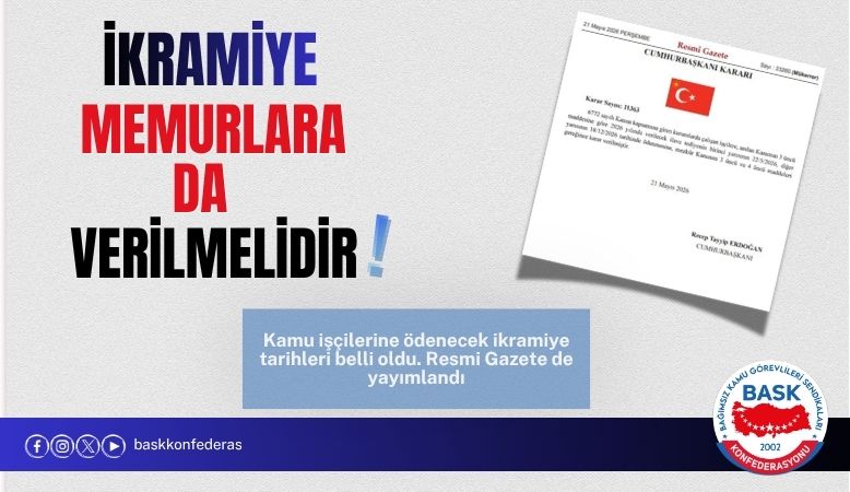ÖĞRETİCİ : İKRAMİYE MEMURLARA DA VERİLMELİDİR