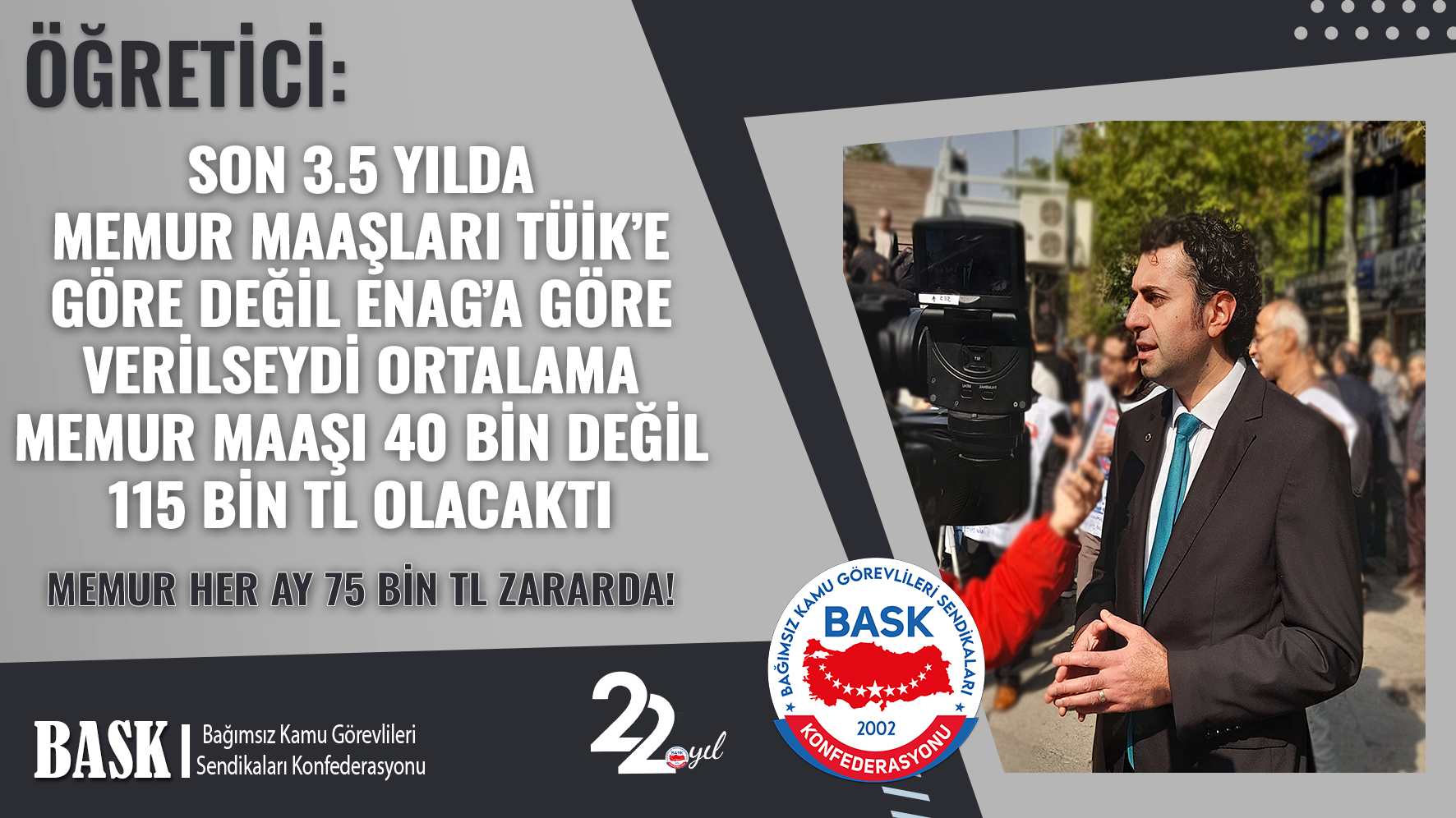 ÖĞRETİCİ: SON 3.5 YILDA MEMUR MAAŞLARI TÜİK’E GÖRE DEĞİL ENAG’A GÖRE VERİLSEYDİ ORTALAMA MEMUR MAAŞI 40 BİN DEĞİL 115 BİN TL OLACAKTI